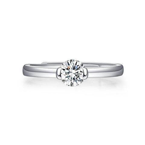 Wedding Single Moissanite CZ Round 925 Sterling Silver Adjustable Ring