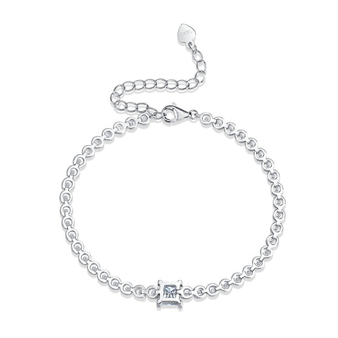 Gift Square Moissanite Round CZ Chain 925 Sterling Silver Bracelet