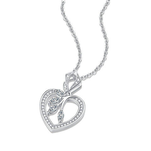 Women Moissanite Hollow Heart Leaves 925 Sterling Silver Necklace - Mystical Gems Stones