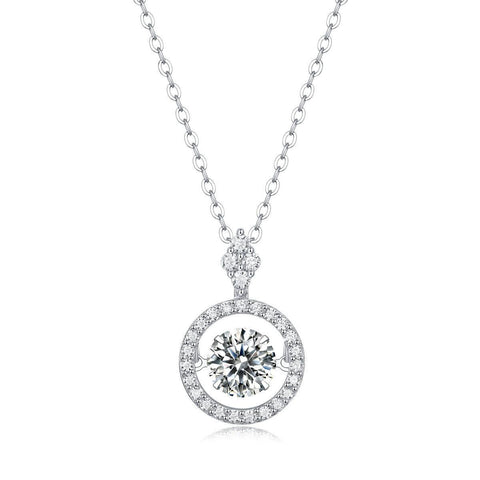 Party Dancing Moissanite CZ Circle 925 Sterling Silver Necklace - Mystical Gems Stones