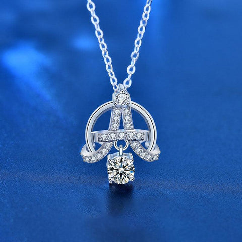 Modern Moissanite CZ Eiffel Tower 925 Sterling Silver Necklace - Mystical Gems Stones