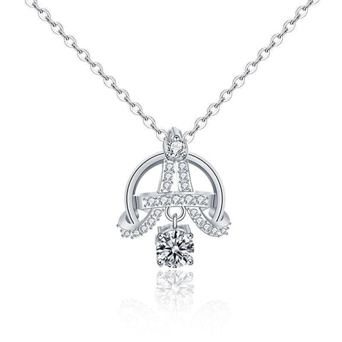 Modern Moissanite CZ Eiffel Tower 925 Sterling Silver Necklace - Mystical Gems Stones