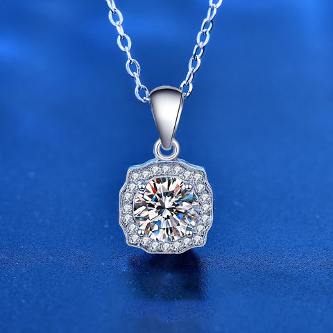 Office Micro Setting Moissanite CZ Square 925 Sterling Silver Necklace