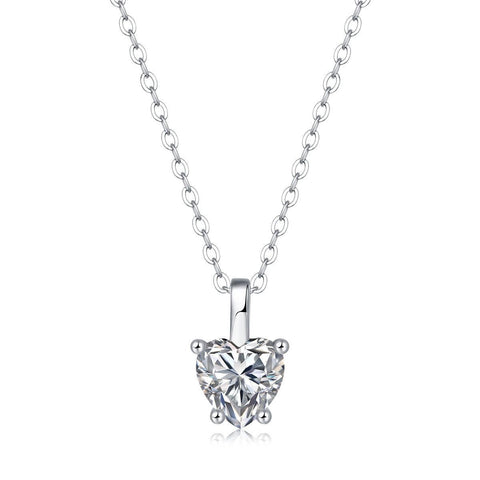 Casual Moissanite CZ Heart Dangle 925 Sterling Silver Necklace - Mystical Gems Stones