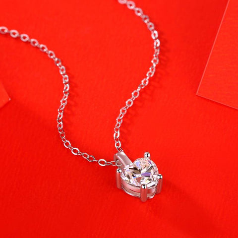 Casual Moissanite CZ Heart Dangle 925 Sterling Silver Necklace - Mystical Gems Stones