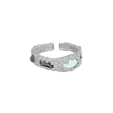 Fashion Irregular Created Moonstone River CZ Bubbles 925 Sterling Silver Adjustable Ring