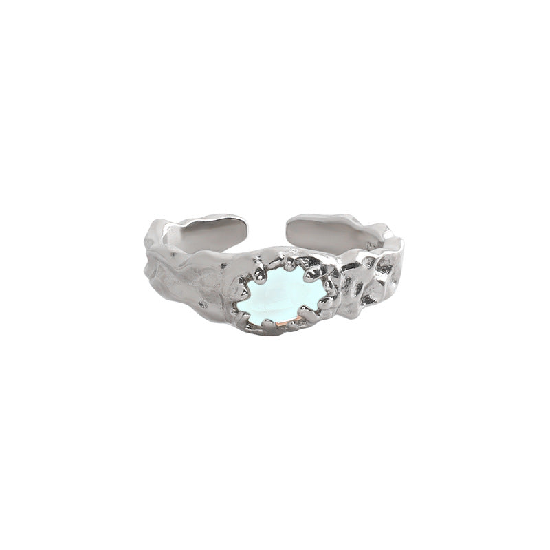 Fashion Irregular Created Moonstone River 925 Sterling Silver Adjustable Ring