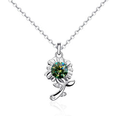 Beautiful Green Moissanite CZ Sunflower 925 Sterling Silver Necklace