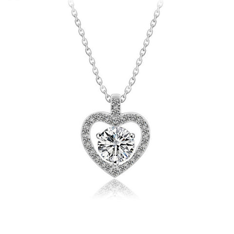 Wedding  Dancing Moissanite CZ Heart 925 Sterling Silver Necklace