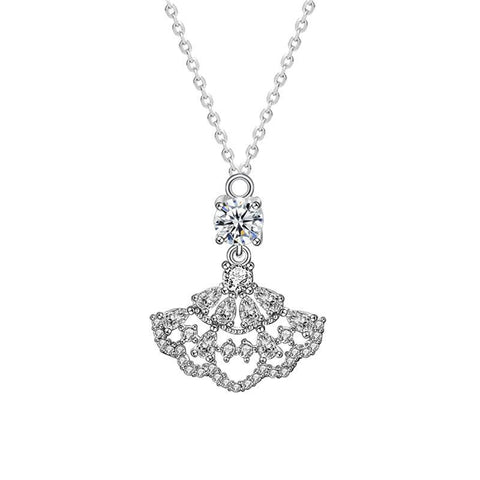 Girl Hollow Moissanite CZ Skirt 925 Sterling Silver Necklace - Mystical Gems Stones