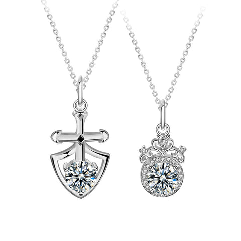 Promise Moissanite CZ Shield Crown 925 Sterling Silver Necklace