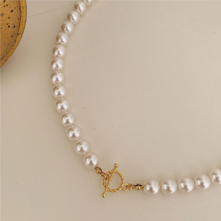 Women Round Shell Pearls OT 925 Sterling Silver Necklace