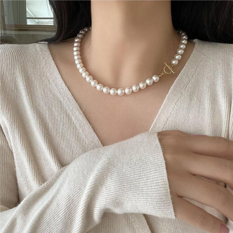 Women Round Shell Pearls OT 925 Sterling Silver Necklace