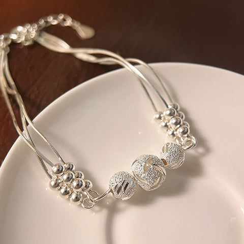 Gift Triple Layers Beads Fashion 925 Sterling Silver Bracelet