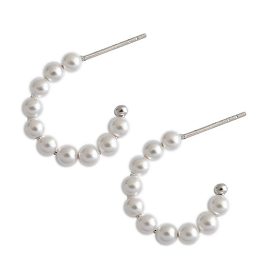 Office Shell Pearl Circle 925 Sterling Silver Hoop Earrings