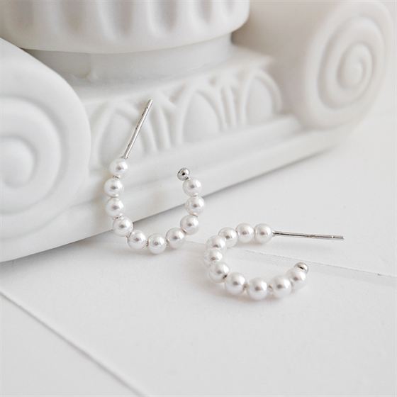 Office Shell Pearl Circle 925 Sterling Silver Hoop Earrings