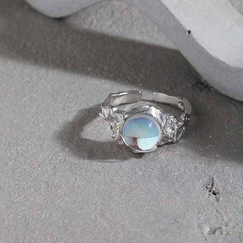 Holiday Round Moonstone Irrgular 925 Sterling Silver Adjustable Ring