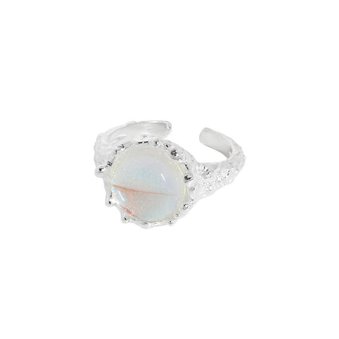 Gift Round Moonstone 925 Sterling Silver Adjustable Ring