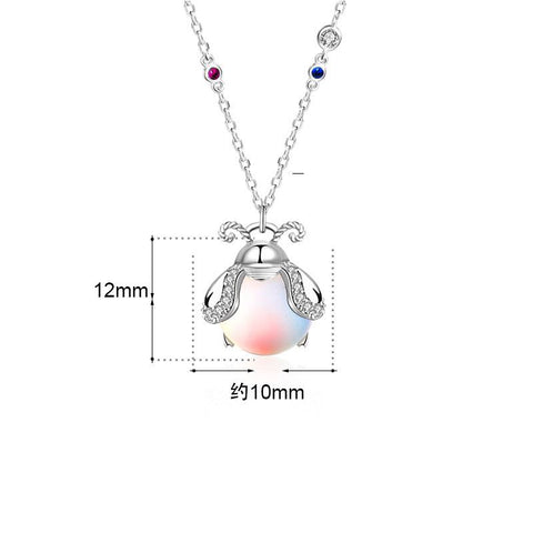 Cute Natural Moonstone Glowworm CZ 925 Sterling Silver Necklace