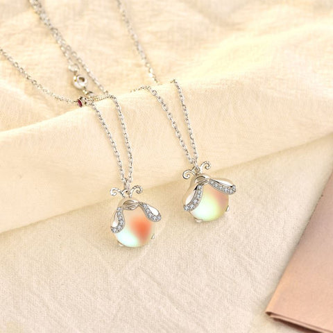 Cute Natural Moonstone Glowworm CZ 925 Sterling Silver Necklace