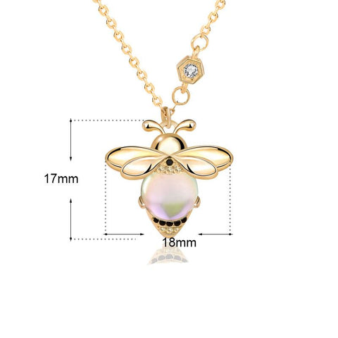 Natural Moonstone Honey Bee CZ Cute 925 Sterling Silver Necklace