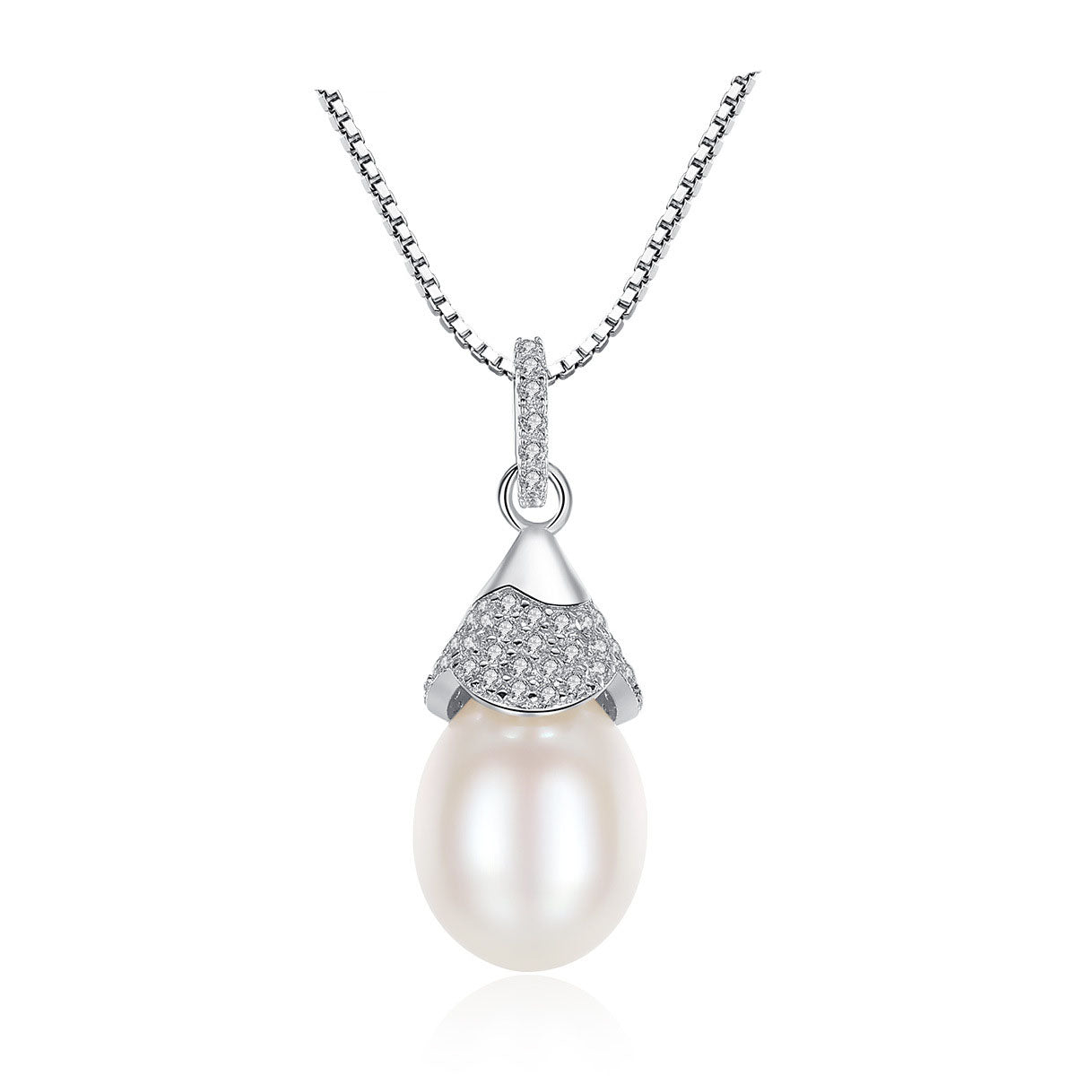 CZ Waterdrop Natural Pearl 925 Silver Necklace