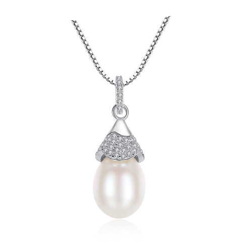 CZ Waterdrop Natural Pearl 925 Silver Necklace