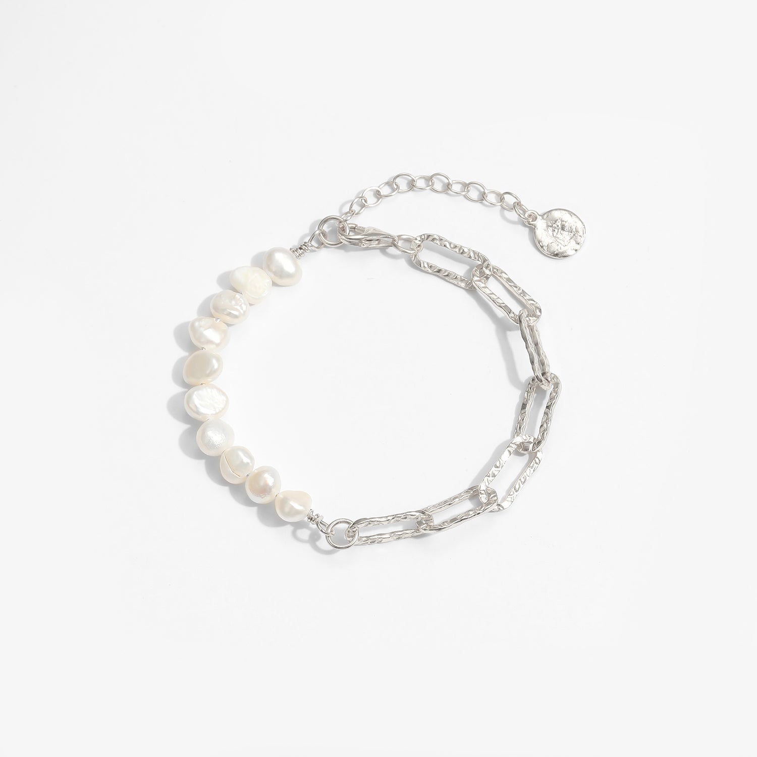 Girl Irregular Hollow Chain Natural Pearl 925 Sterling Silver Bracelet